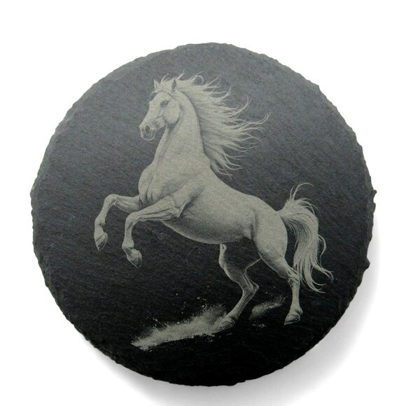 HORSE COASTERS Engraved Round Slate Rustic Home Decor Set of 4 - Picture 1 of 6